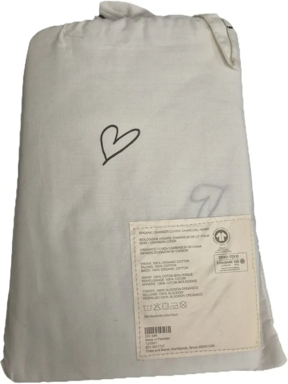 Leanne Ford Crate & Kids Changer Cover Charcoal Heart 36x18 Cotton RETIRED